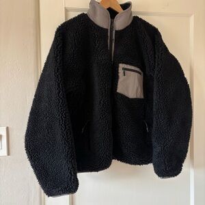 K Two Studios Sherpa Jacket Black Grey Small Oversized